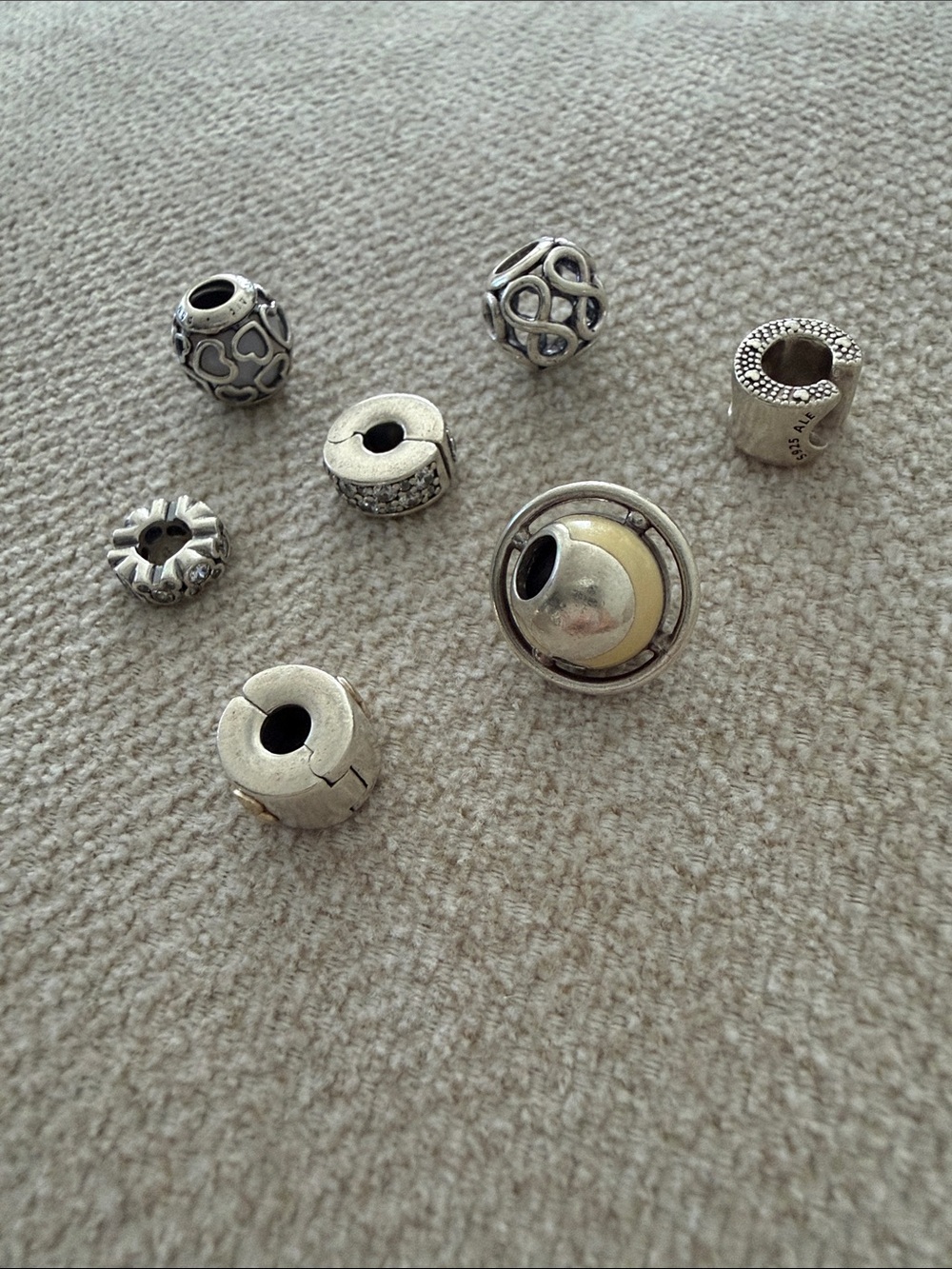 Pandora Silver and Cream Charm Bead Set